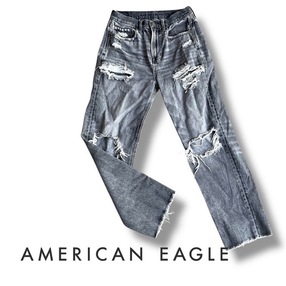 Distressed Jeans American Eagle Raw Hem Denim Pant Size 4 Regular - Picture 1 of 12